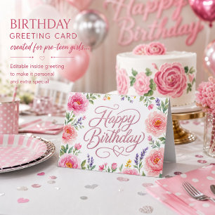 Carte Joyeux Anniversaire Filles Joli Argent Floral Rose
