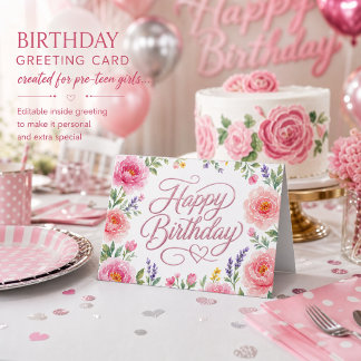 Carte Joyeux Anniversaire Filles Joli Argent Floral Rose