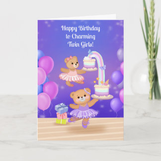 Carte Joyeux Anniversaire Filles Jumelles Ours en Peluch