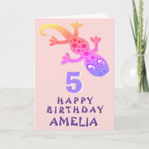 Carte Joyeux Anniversaire Filles Lézard Gecko Rose Migno