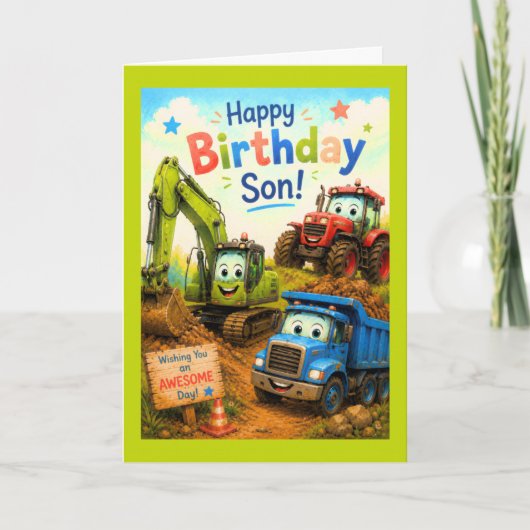 Carte Joyeux Anniversaire Fils Machines de Construction (Devant)