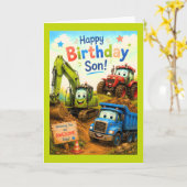 Carte Joyeux Anniversaire Fils Machines de Construction (Fleur jaune)