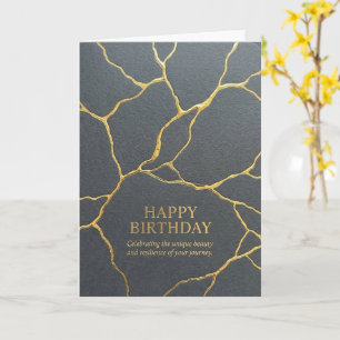 Carte Joyeux Anniversaire Fissures Kintsugi Or Sombre