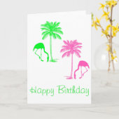 Carte Joyeux Anniversaire Flamants Palmiers Rose Vert (Fleur jaune)