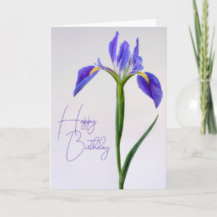 Carte Joyeux Anniversaire   Fleur d'Iris Pourpre