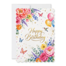 Joyeux Anniversaire Fleur Florale Aquarelle de Lux
