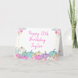 Carte Joyeux Anniversaire Fleurs Citrouilles Pastel