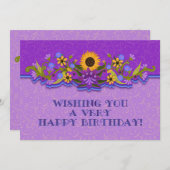 Carte Joyeux Anniversaire Fleurs d'Art Moderne Folk (Devant / Derrière)
