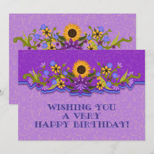Carte Joyeux Anniversaire Fleurs d'Art Populaire Moderne