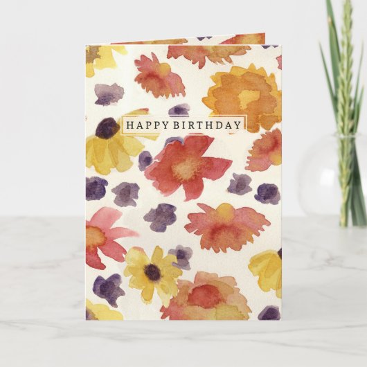 Carte Joyeux anniversaire Fleurs d'automne aquarelle (Devant)