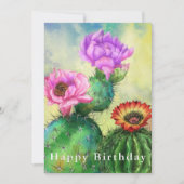 Carte Joyeux anniversaire - Fleurs de cactus rouges viol (Devant)