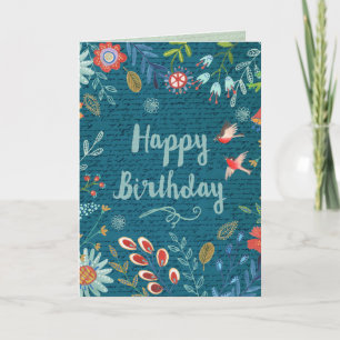 Carte Joyeux Anniversaire Fleurs de Campagne Bleu Joyeux