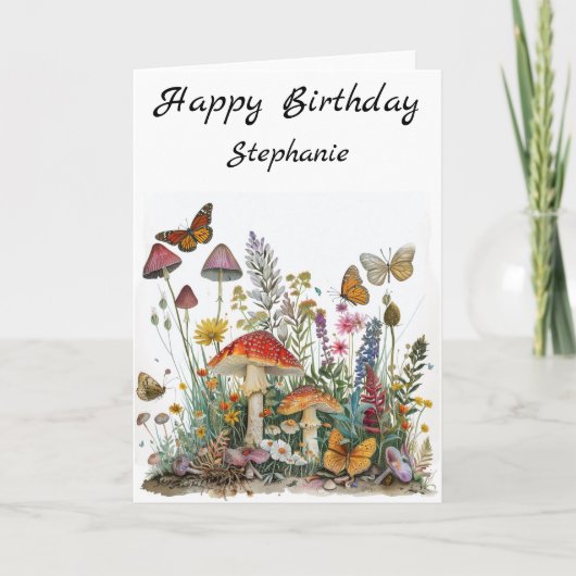 Carte Joyeux Anniversaire Fleurs de Champignons Fairytal (Devant)