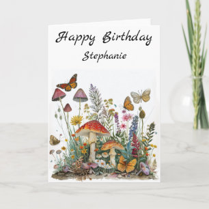 Carte Joyeux Anniversaire Fleurs de Champignons Fairytal