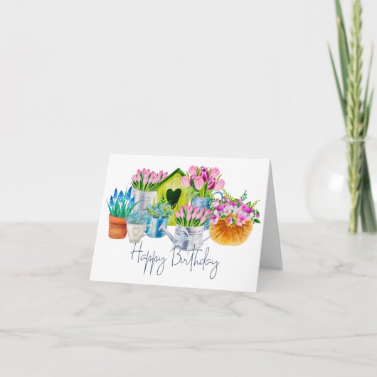 Carte Joyeux Anniversaire Fleurs de Jardin - Tulipes (Devant)