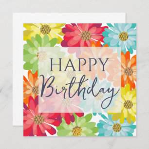 Carte Joyeux Anniversaire Fleurs de printemps colorées