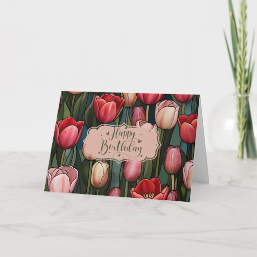 Carte Joyeux Anniversaire Fleurs de Tulipe (Devant)