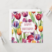Carte Joyeux Anniversaire Fleurs de tulipes (Devant/Arrière en situation)