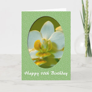Carte Joyeux Anniversaire, fleurs d'orchidée blanche dan