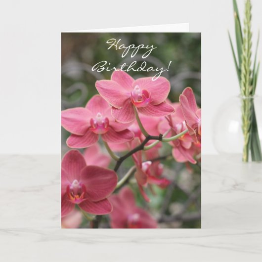 Carte Joyeux anniversaire fleurs d'orchidée rose (Devant)
