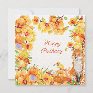 Carte Joyeux anniversaire Fleurs d'orchidées jaunes et r