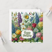 Carte Joyeux Anniversaire Fleurs Jardins (Devant/Arrière en situation)