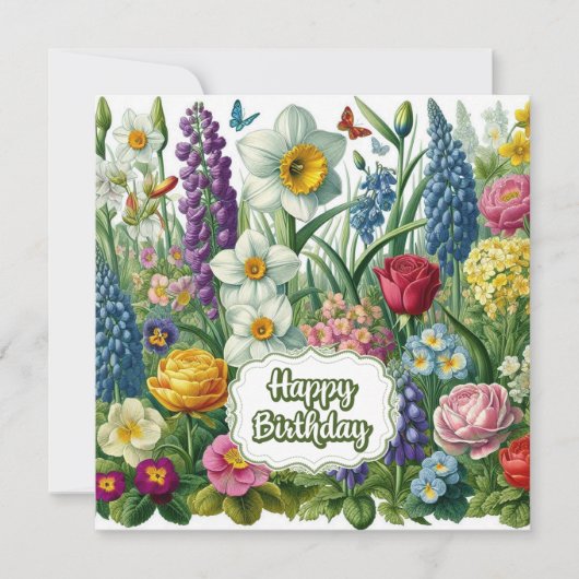 Carte Joyeux Anniversaire Fleurs Jardins (Devant)