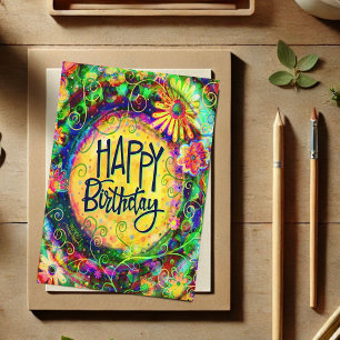 Carte Joyeux Anniversaire Fleurs Jaunes Amusantes