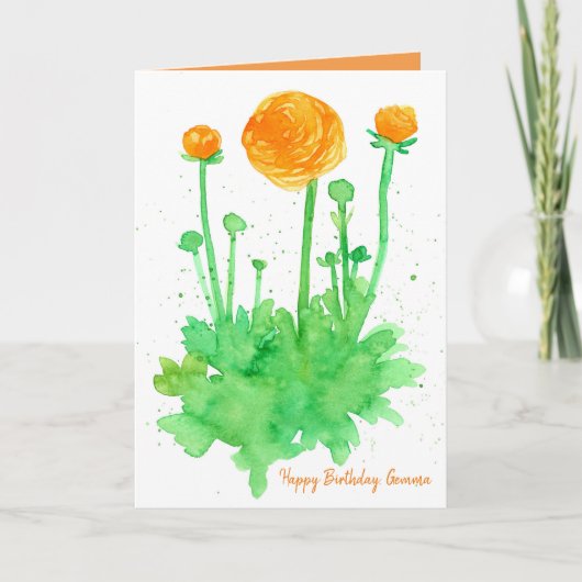 Carte Joyeux Anniversaire Fleurs Orange Personnalisé Sur (Devant)