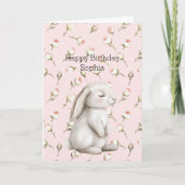 Carte Joyeux anniversaire fleurs roses de lapin doux Bun (Devant)