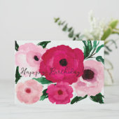 Carte Joyeux anniversaire ! Fleurs Roses Gros Belles (Debout devant)