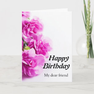 Carte Joyeux anniversaire Fleurs roses sur blanc arrière