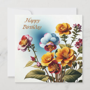 Carte Joyeux Anniversaire Fleurs Tropicales Colorées