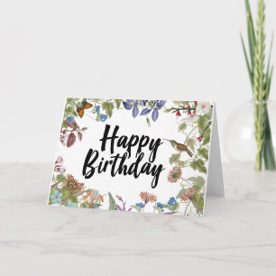 Carte Joyeux anniversaire Fleurs Vintages Hummingbird &