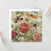 Carte Joyeux anniversaire Fleurs Vintages, libellules Na (Devant/Arrière en situation)