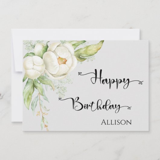 Carte Joyeux Anniversaire Floral Aquarelle Vert gris (Devant)