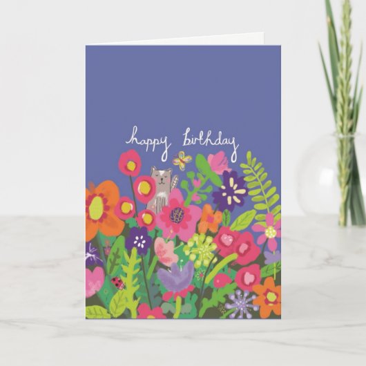 Carte Joyeux Anniversaire Floral Chat Garden (Devant)