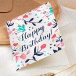 Carte Joyeux anniversaire floral en pastel tropical<br><div class="desc">Une conception florale moderne et tropicale de typographie de joyeux anniversaire avec les fleurs tirées par la main abstraites dans le rose en pastel doux,  corail,  menthe,  couleurs de bleu marine. Tous les éléments sont mobiles ainsi vous pouvez customiser le texte à votre besoin.</div>