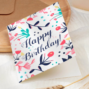 Carte Joyeux anniversaire floral en pastel tropical
