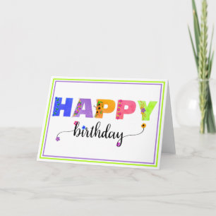 Carte Joyeux Anniversaire Floral Lettres Accentées