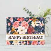 Carte Joyeux anniversaire floral sophistiqué (Debout devant)