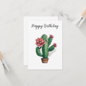 Carte Joyeux anniversaire Flower Cactus Plante (Devant/Arrière en situation)