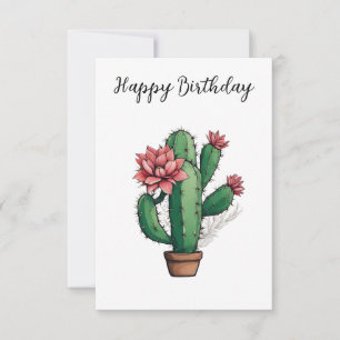 Carte Joyeux anniversaire Flower Cactus Plante