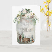 Carte Joyeux Anniversaire Forêt Florale de Mason Jar (Fleur jaune)