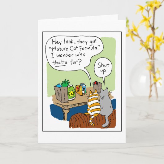 Carte Joyeux anniversaire - formule mûre de chat (Fleur jaune)