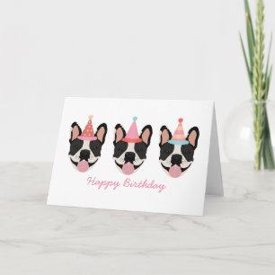 Carte Joyeux anniversaire français Bulldog Party Casquet