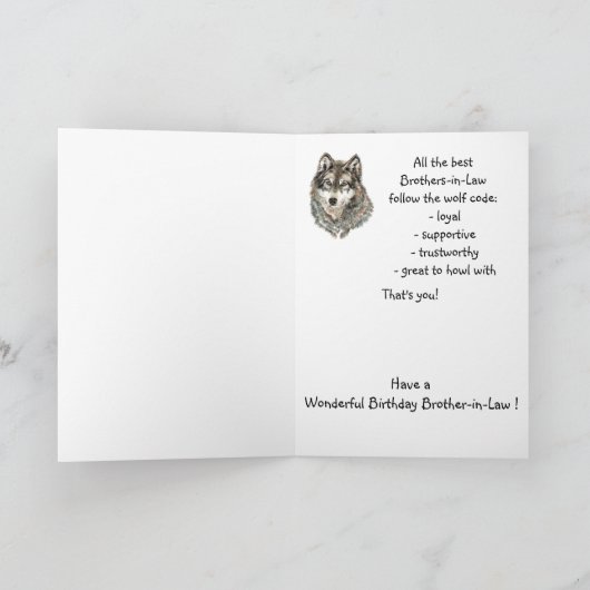 Carte Joyeux anniversaire frère en droit Humour Wolf, Wo (Intérieur)
