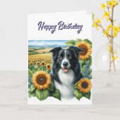 Carte Joyeux anniversaire Frontière Collie (Fleur jaune)