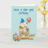Carte Joyeux anniversaire Funny Beaver (Fleur jaune)