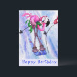 Carte Joyeux anniversaire - Funny Pink Flamant rose Skie<br><div class="desc">Joyeux Anniversaire - Funny Pink Flamant rose Skier - Dessin de dessin animé amusant Happy Bird - Choisissez / Ajoutez votre texte unique / Nom / Couleur - Faites votre cadeau spécial - Redimensionnez et déplacez ou supprimez et ajoutez des éléments / image avec outil de personnalisation ! - Dessin...</div>